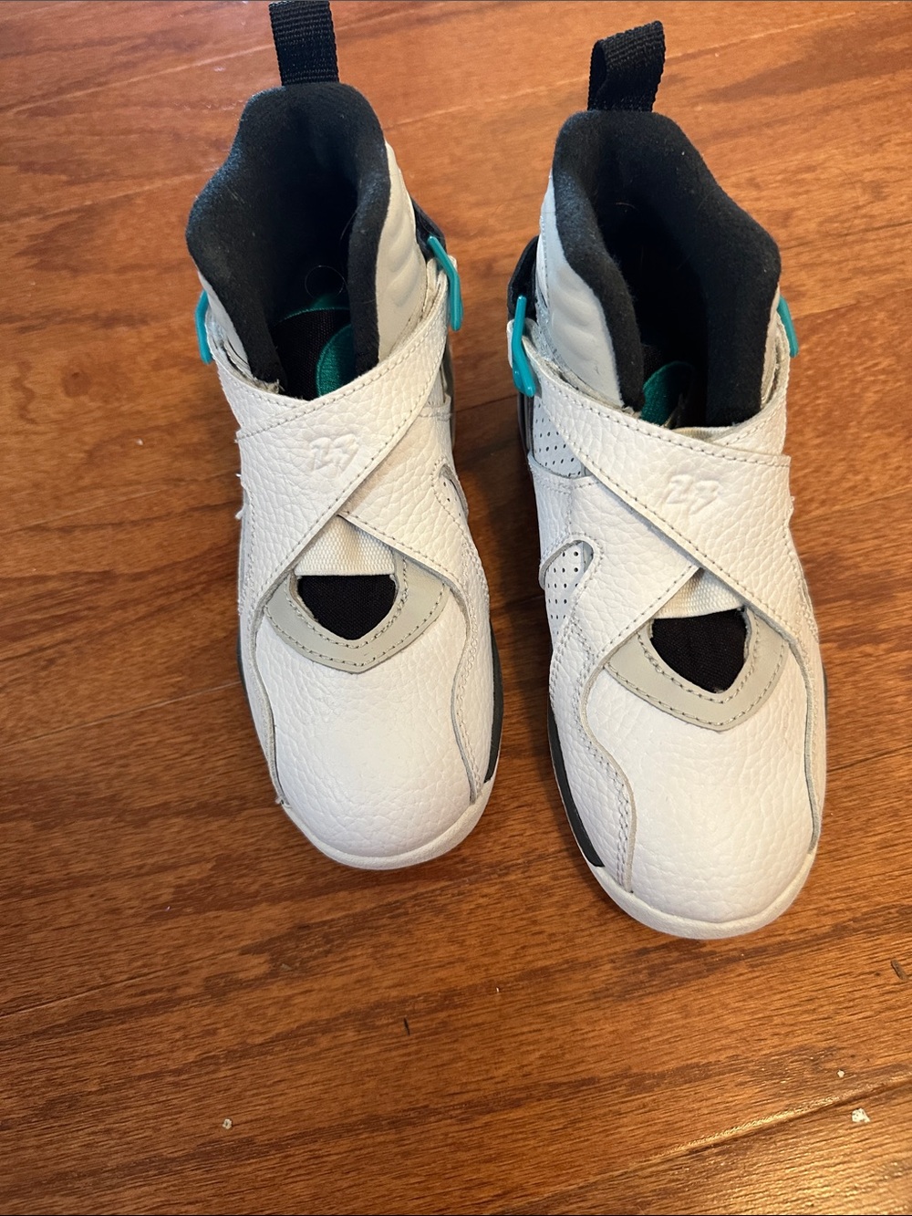 Kids White and Teal Athletic Sneakers